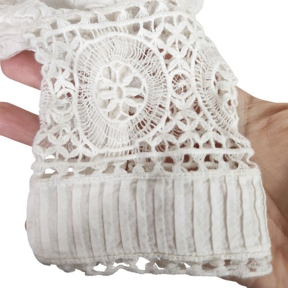 ULLA JOHNSON Blouse Womens 4 White Lily Lace Ruffle Boho Long Sleeve Cotton Top - Picture 8 of 16